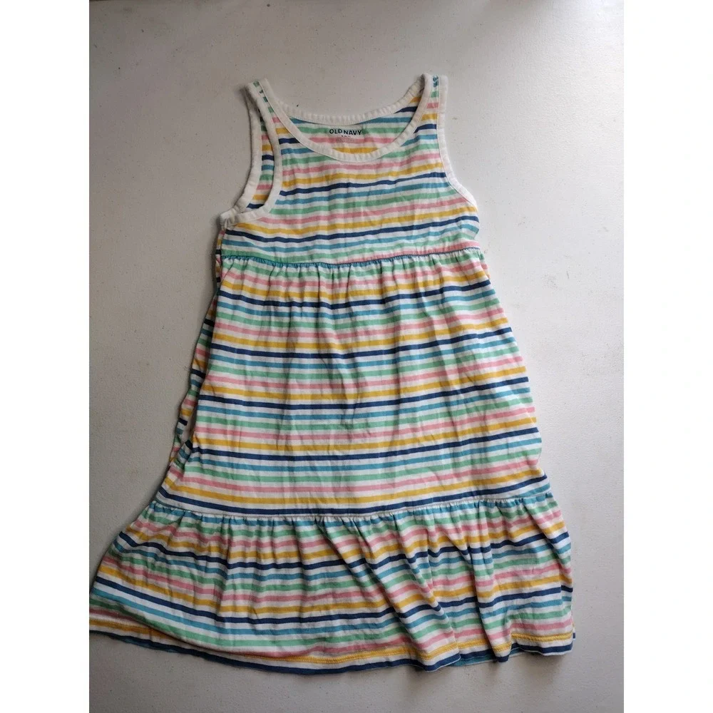 Old Navy Girls Striped Sleeveless Tiered Knit Dress Multicolor Size S 6-7